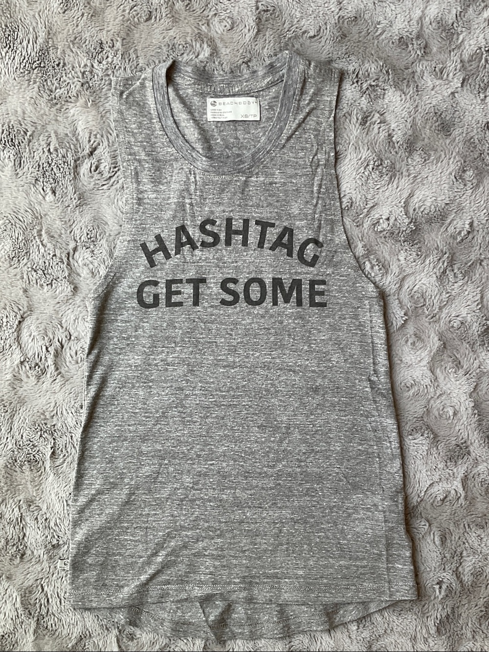 Beachbody Gray Heather Muscle Tee with "HASHTAG GET SOME"